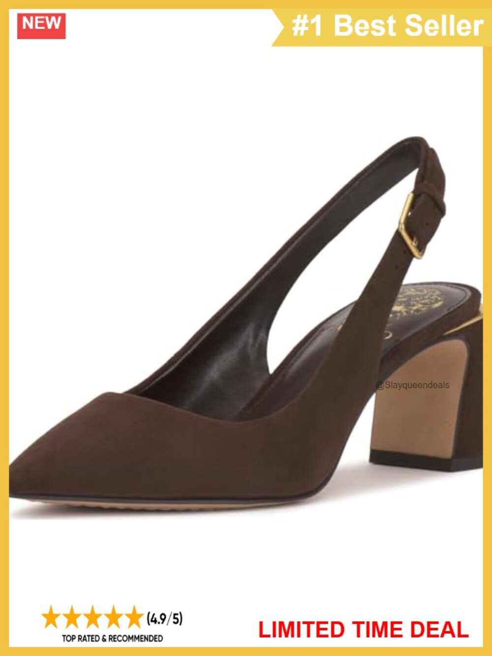 Suede Pointed Toe Slingback Block Heel Pump